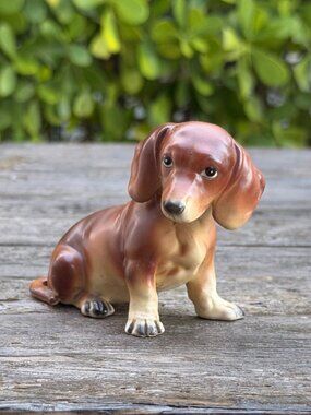 Vintage Dachshund Mid-Century Brown Glazed Porcelain Dog Marked 691 Weiner Dog
